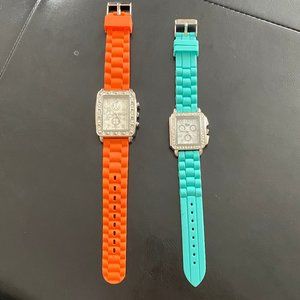 Pair of silicone band watches / Collezio(orange) and Geneva(aqua)